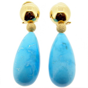Pendant Turquoise Earrings 18 karat Yellow Gold - Click Image to Close